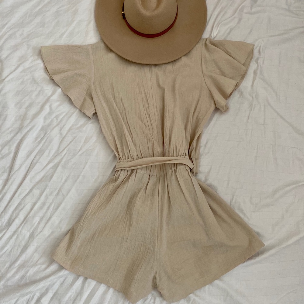 Linen Ruffle Sleeve Romper